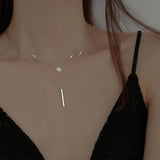 Double Layer Clavicle Necklace Women Square Flash Diamond Round