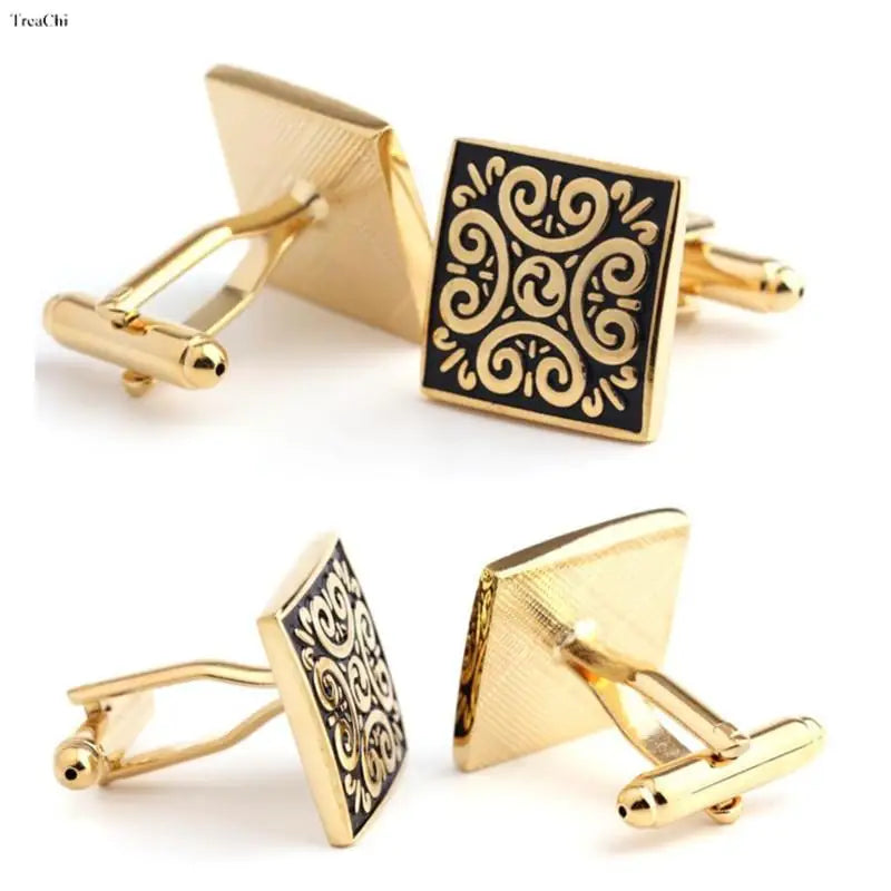 Square Golden Mens Cufflinks Shirt Cufflink Vintage Style High Jewelry