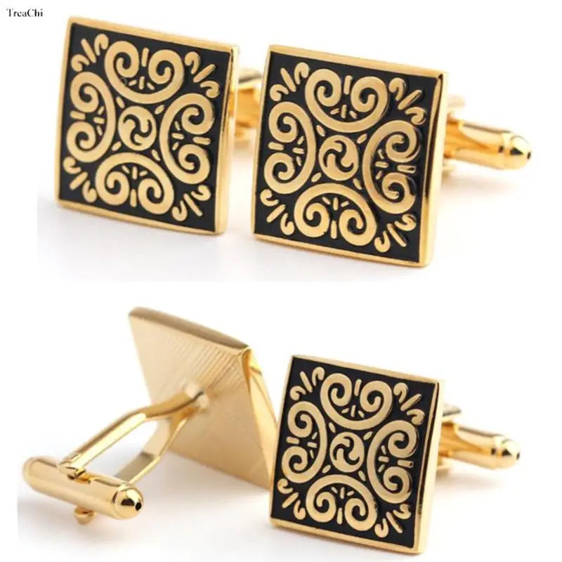 Square Golden Mens Cufflinks Shirt Cufflink Vintage Style High Jewelry