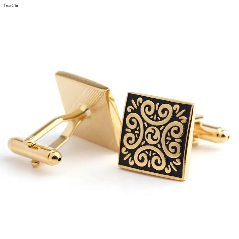 Square Golden Mens Cufflinks Shirt Cufflink Vintage Style High Jewelry