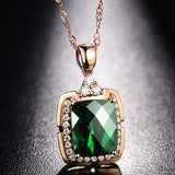 Green Crystal Emerald Gemstones Pendant Necklace for Women