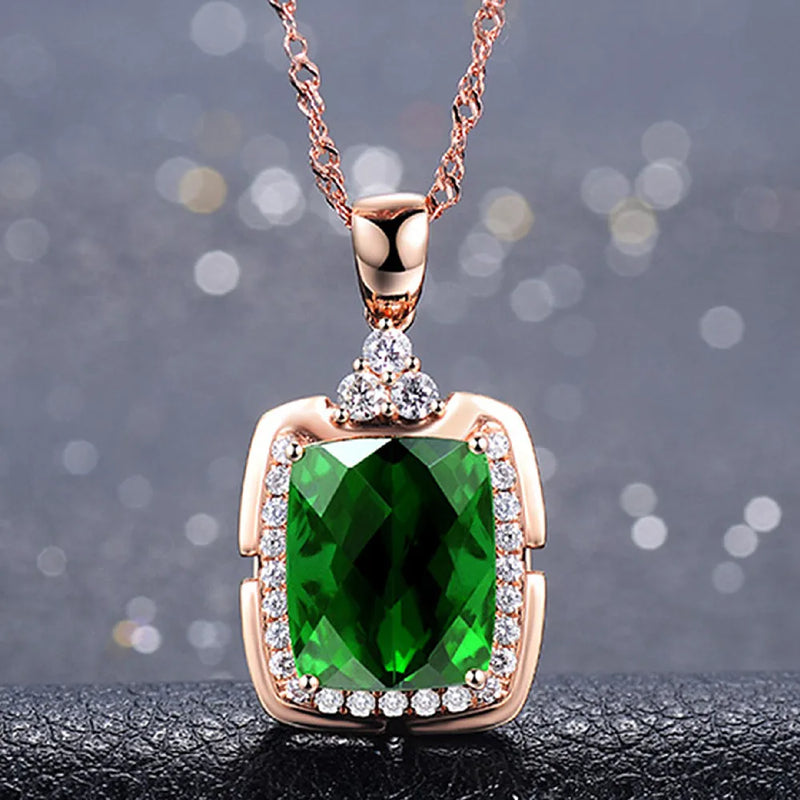 Green Crystal Emerald Gemstones Pendant Necklace for Women