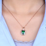 Green Crystal Emerald Gemstones Pendant Necklace for Women