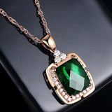 Green Crystal Emerald Gemstones Pendant Necklace for Women