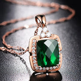 Green Crystal Emerald Gemstones Pendant Necklace for Women