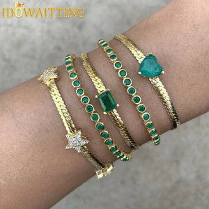 Square Heart Evil Eye Charm Green CZ Bracelet