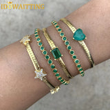 Square Heart Evil Eye Charm Green CZ Bracelet