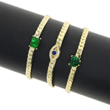 Square Heart Evil Eye Charm Green CZ Bracelet