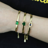 Square Heart Evil Eye Charm Green CZ Bracelet