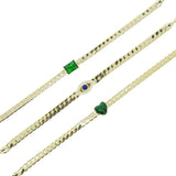 Square Heart Evil Eye Charm Green CZ Bracelet