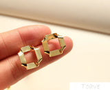 Square Hollow Copper Bag Silver Stud Earrings
