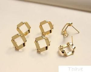 Square Hollow Copper Bag Silver Stud Earrings