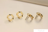 Square Hollow Copper Bag Silver Stud Earrings