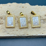 Square Sacred Heart Pendant Natural Mother Pearl Zircon DIY Charms