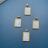 Square Sacred Heart Pendant Natural Mother Pearl Zircon DIY Charms