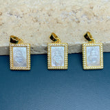 Square Sacred Heart Pendant Natural Mother Pearl Zircon DIY Charms