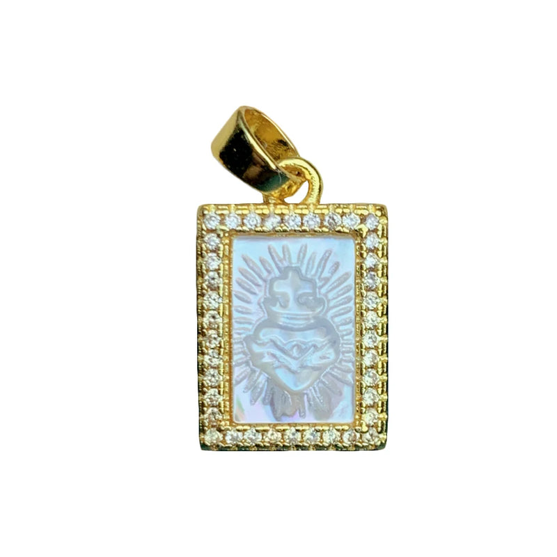 Square Sacred Heart Pendant Natural Mother Pearl Zircon DIY Charms