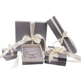 Square Jewelry Set Box Necklace Paper Box Grey Box with Ribbon