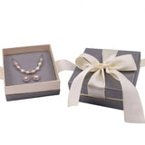 Square Jewelry Set Box Necklace Paper Box Grey Box with Ribbon