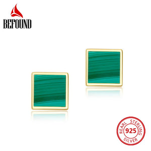 Malachite Stud Earrings 925 Silver Plated Geometric Hypoallergenic Green