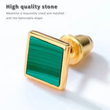 Malachite Stud Earrings 925 Silver Plated Geometric Hypoallergenic Green