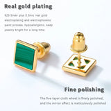 Malachite Stud Earrings 925 Silver Plated Geometric Hypoallergenic Green
