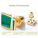 Malachite Stud Earrings 925 Silver Plated Geometric Hypoallergenic Green