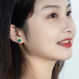 Malachite Stud Earrings 925 Silver Plated Geometric Hypoallergenic Green