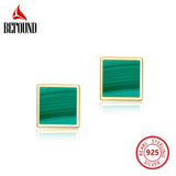 Malachite Stud Earrings 925 Silver Plated Geometric Hypoallergenic Green
