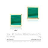 Malachite Stud Earrings 925 Silver Plated Geometric Hypoallergenic Green