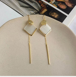 Square Opal Drop Earrings 925 Silver Tassel Earrings Girls Dangle