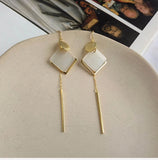 Square Opal Drop Earrings 925 Silver Tassel Earrings Girls Dangle