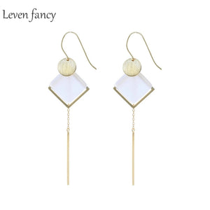 Square Opal Drop Earrings 925 Silver Tassel Earrings Girls Dangle