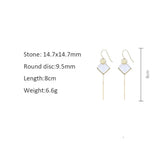 Square Opal Drop Earrings 925 Silver Tassel Earrings Girls Dangle