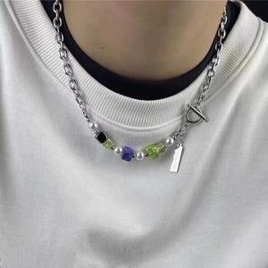 Square Pearl Antique Necklace Hip Hop China-Chic Style Sweater Chain