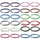925 Silver Leather Bracelet 12 Colors Woven Square Round Buckle