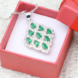 Square Silver 925 Pendant Necklace Green Cubic Zirconia Crystal Wedding