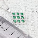 Square Silver 925 Pendant Necklace Green Cubic Zirconia Crystal Wedding
