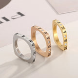 Stainless Steel Roman Numeral Ring Rhinestone Wedding Band