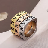 Stainless Steel Roman Numeral Ring Rhinestone Wedding Band