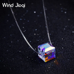 Colorful Austrian Crystal Square Sugar Cube Necklace Pendant