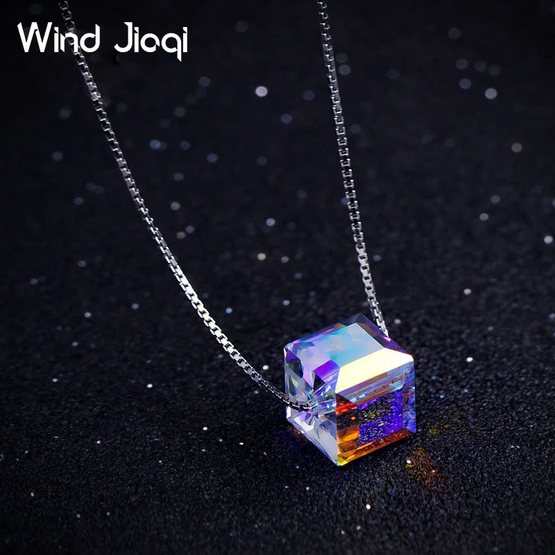 Colorful Austrian Crystal Square Sugar Cube Necklace Pendant