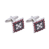 Square Tricolor Flower Cufflinks Silvery Metal Pair Classic Mens Cuff Links Red