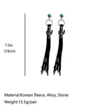 Turquoise Cactus Charm Tassel Earrings Brown