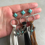 Turquoise Cactus Charm Tassel Earrings Brown
