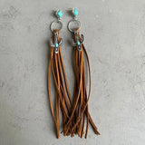 Turquoise Cactus Charm Tassel Earrings Brown