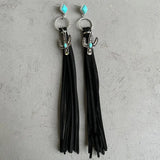 Turquoise Cactus Charm Tassel Earrings Brown
