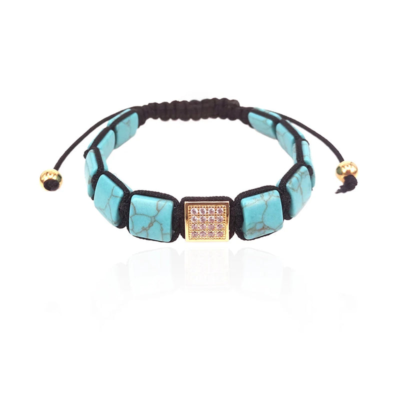 Turquoise Bracelet with Zircon Beads Men's Jewelry