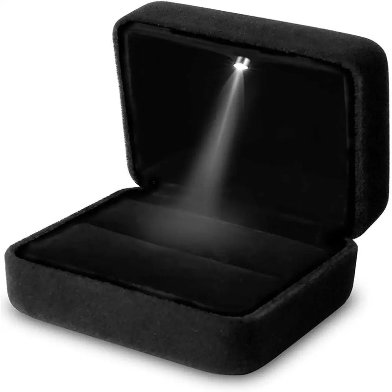 LED Light Velvet Ring Box Jewelry Gift Display Case