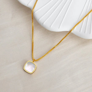 Square Shell Necklace Stainless Steel Charm Jewelry Gift